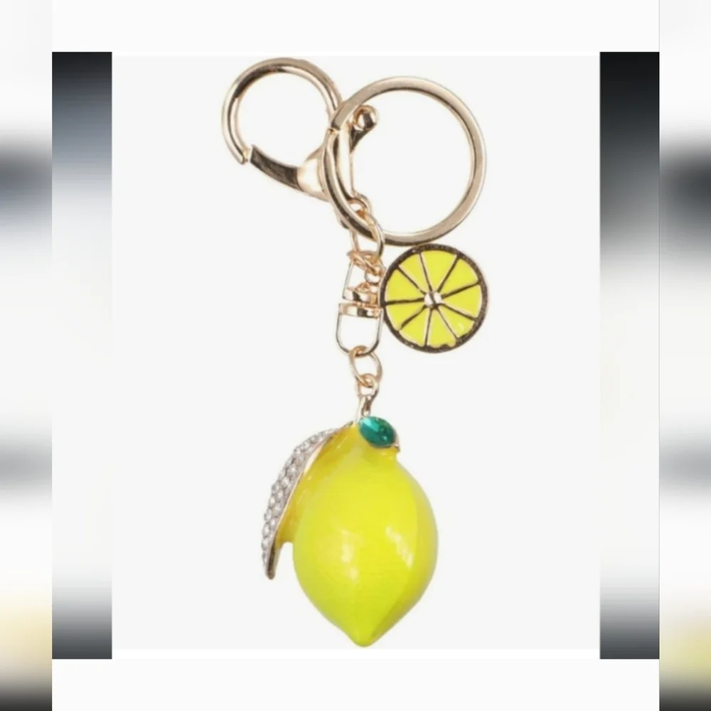 Lemon Keychain with Gold Accents